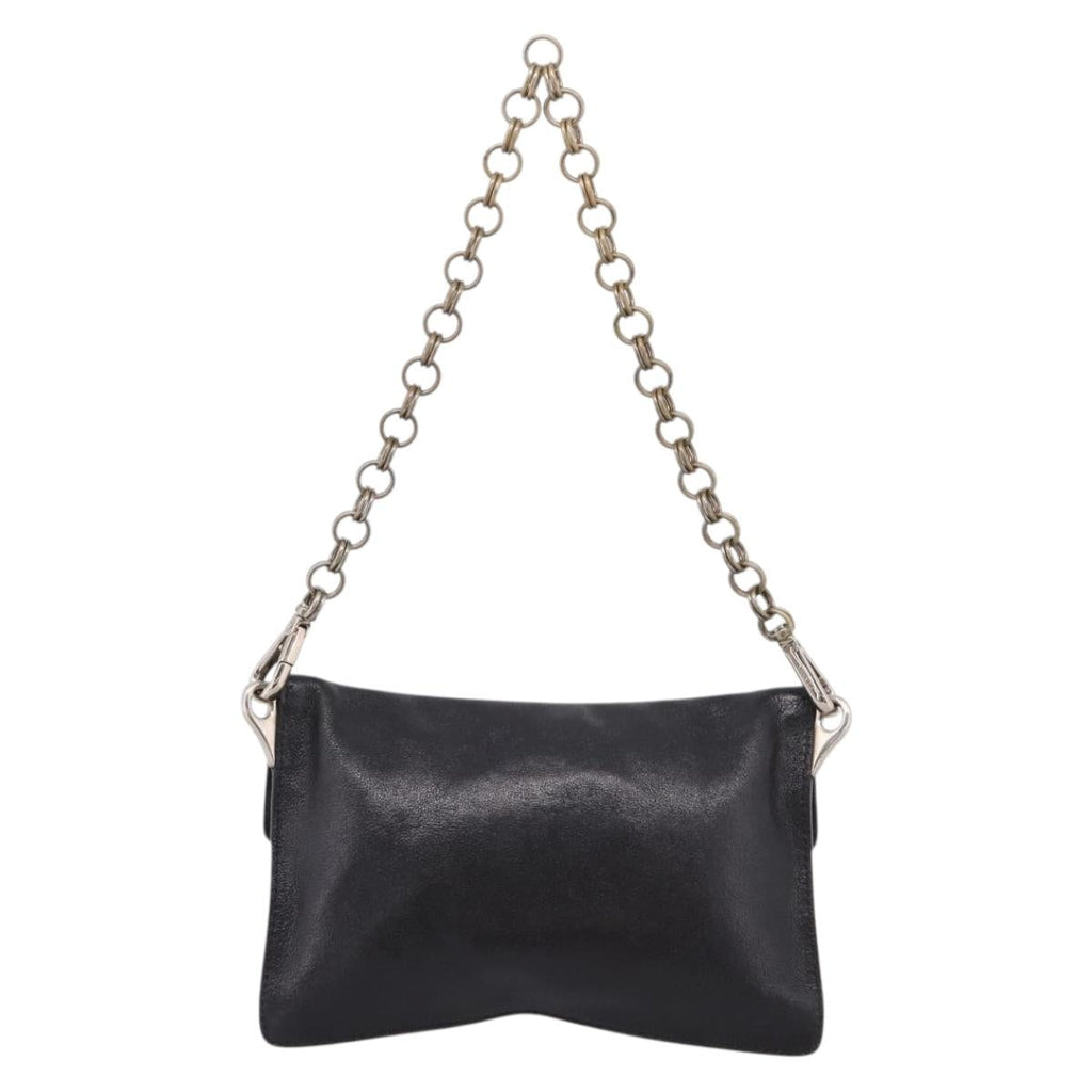 PRADA Chain Shoulder Bag Leather Black Silver Auth 210166A