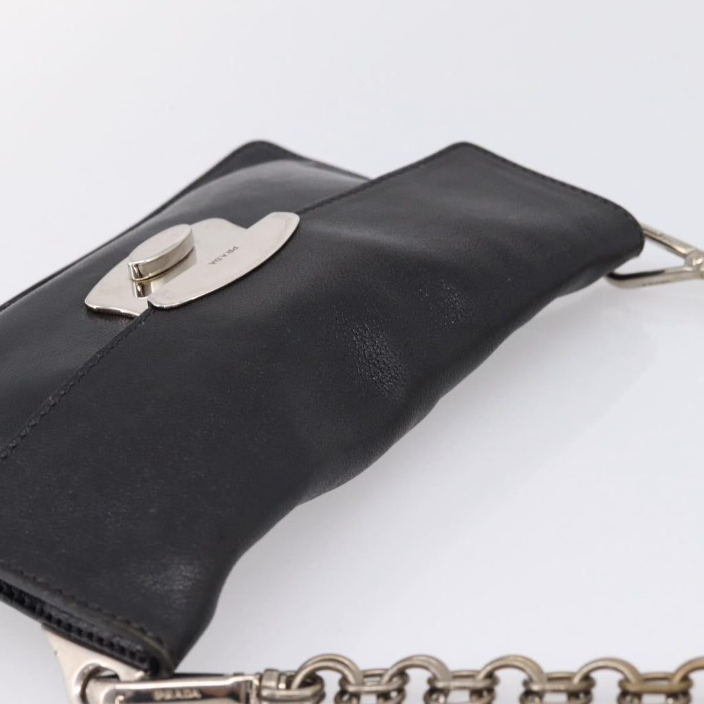 PRADA Chain Shoulder Bag Leather Black Silver Auth 210166A