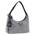 PRADA Hand Pouch Satin Black Silver Auth 210197SAM