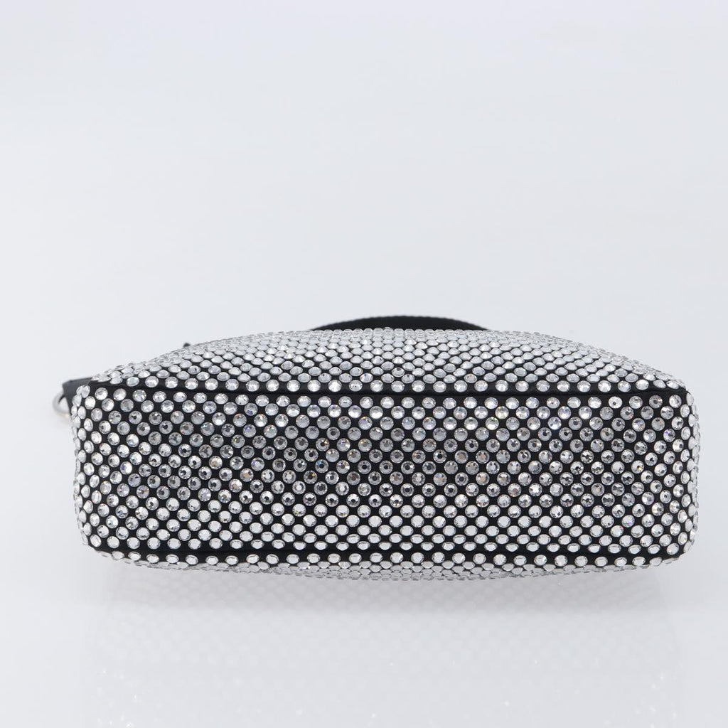 PRADA Hand Pouch Satin Black Silver Auth 210197SAM