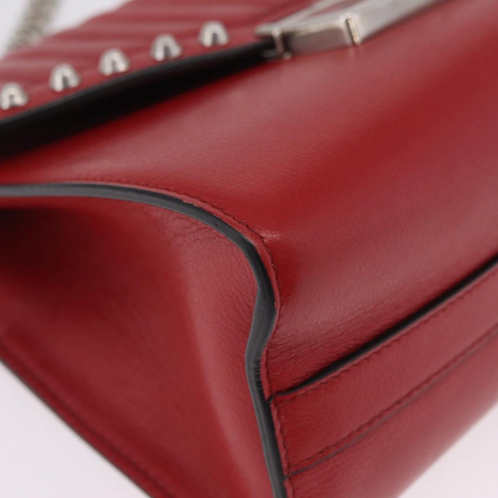 PRADA Chain Shoulder Bag Leather Red Silver Auth 210281V