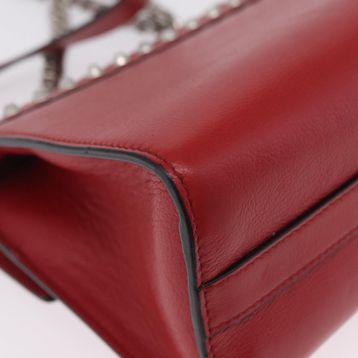 PRADA Chain Shoulder Bag Leather Red Silver Auth 210281V