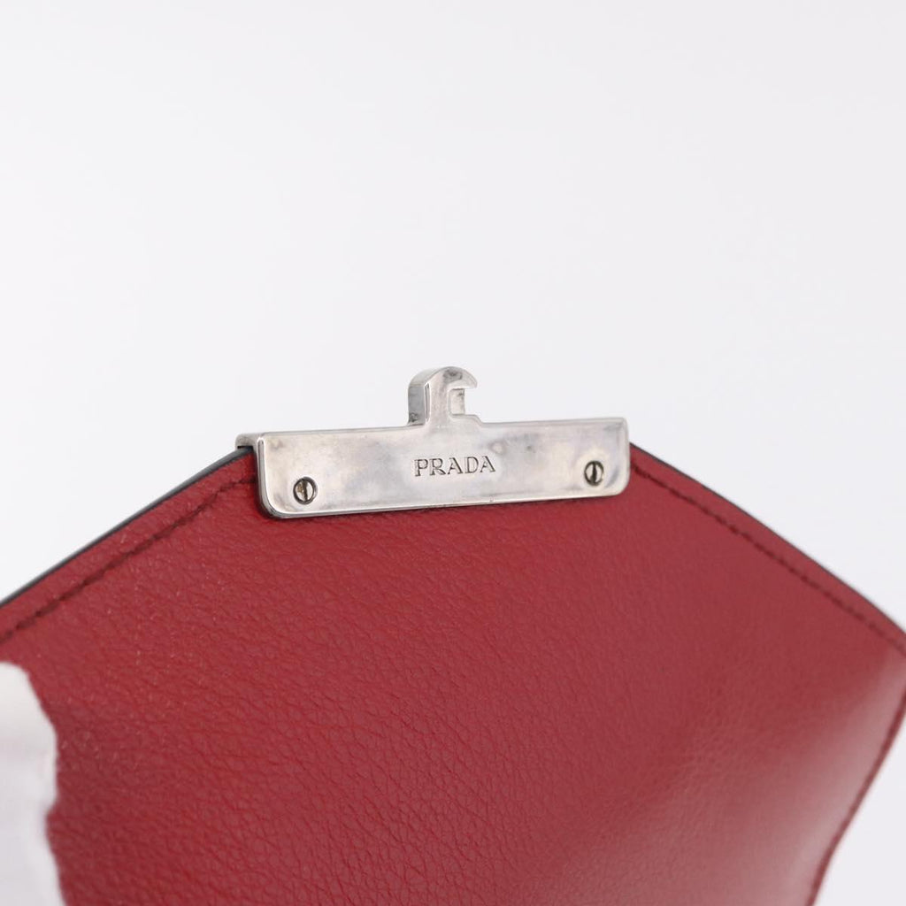 PRADA Chain Shoulder Bag Leather Red Silver Auth 210281V