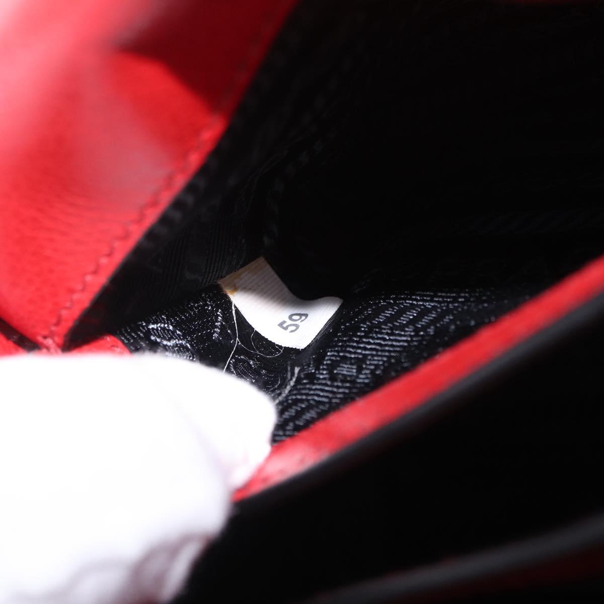 PRADA Chain Shoulder Bag Leather Red Silver Auth 210281V