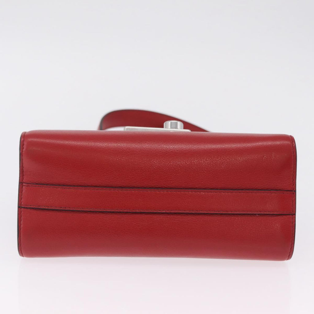 PRADA Chain Shoulder Bag Leather Red Silver Auth 210281V
