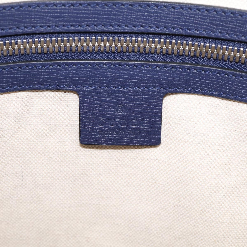 GUCCI Hand Bag Leather 2way Navy Silver Auth 210600M