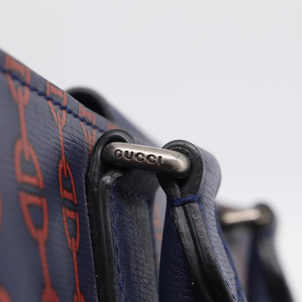 GUCCI Hand Bag Leather 2way Navy Silver Auth 210600M