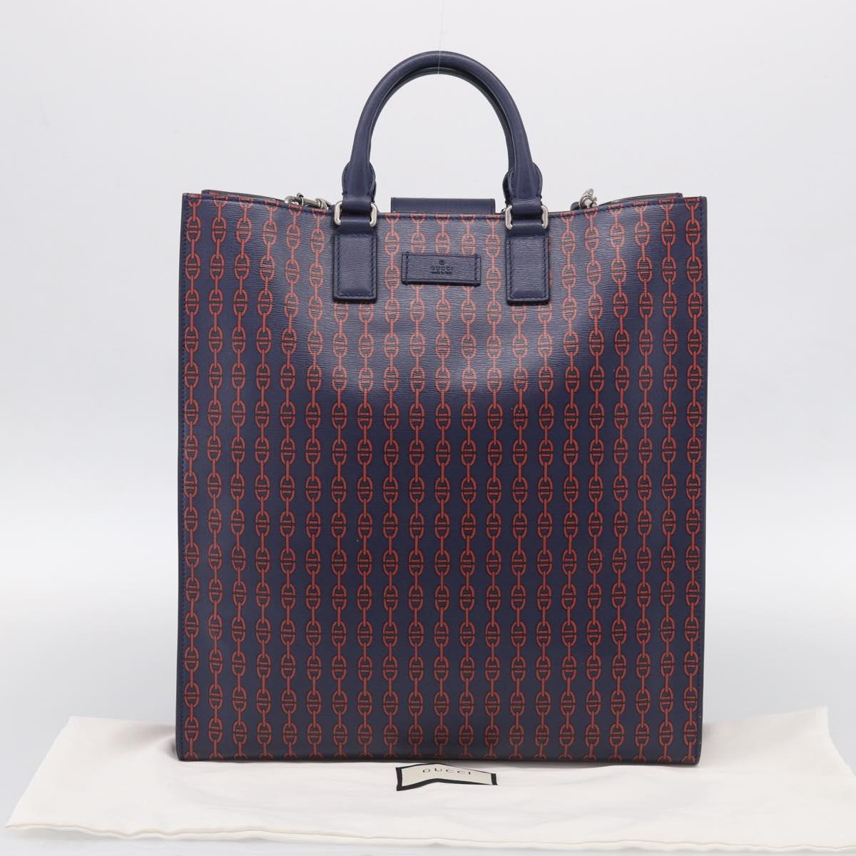 GUCCI Hand Bag Leather 2way Navy Silver Auth 210600M