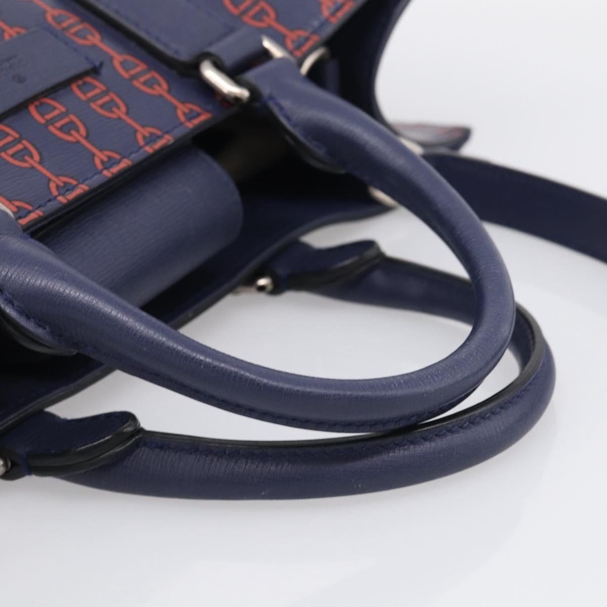 GUCCI Hand Bag Leather 2way Navy Silver Auth 210600M