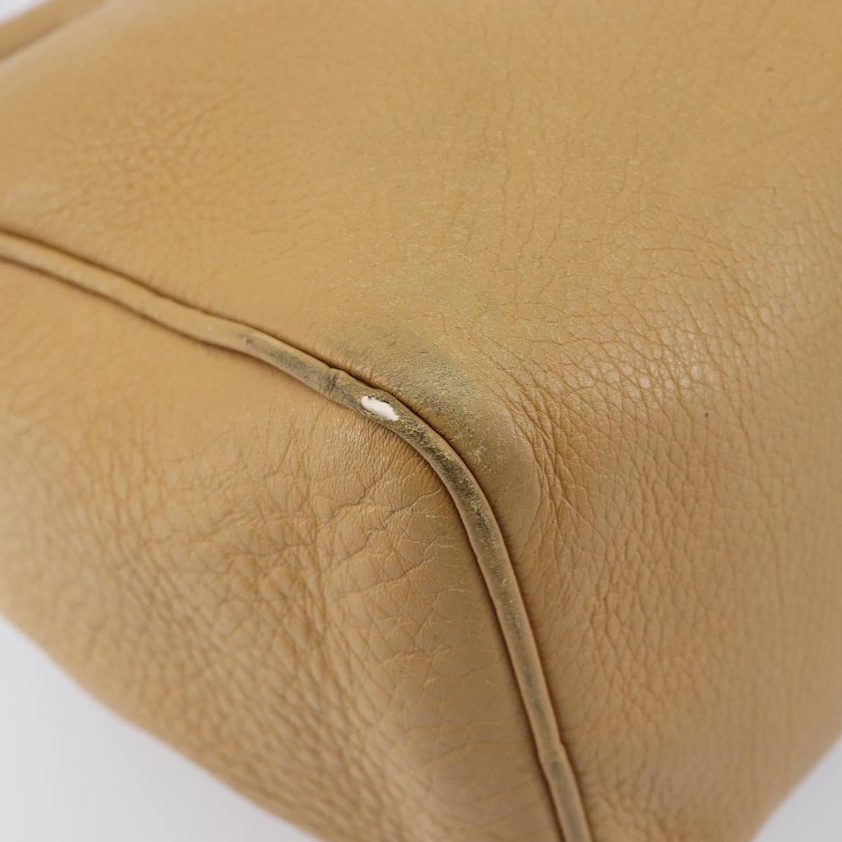 PRADA Hand Bag Leather Beige Gold Auth 210708