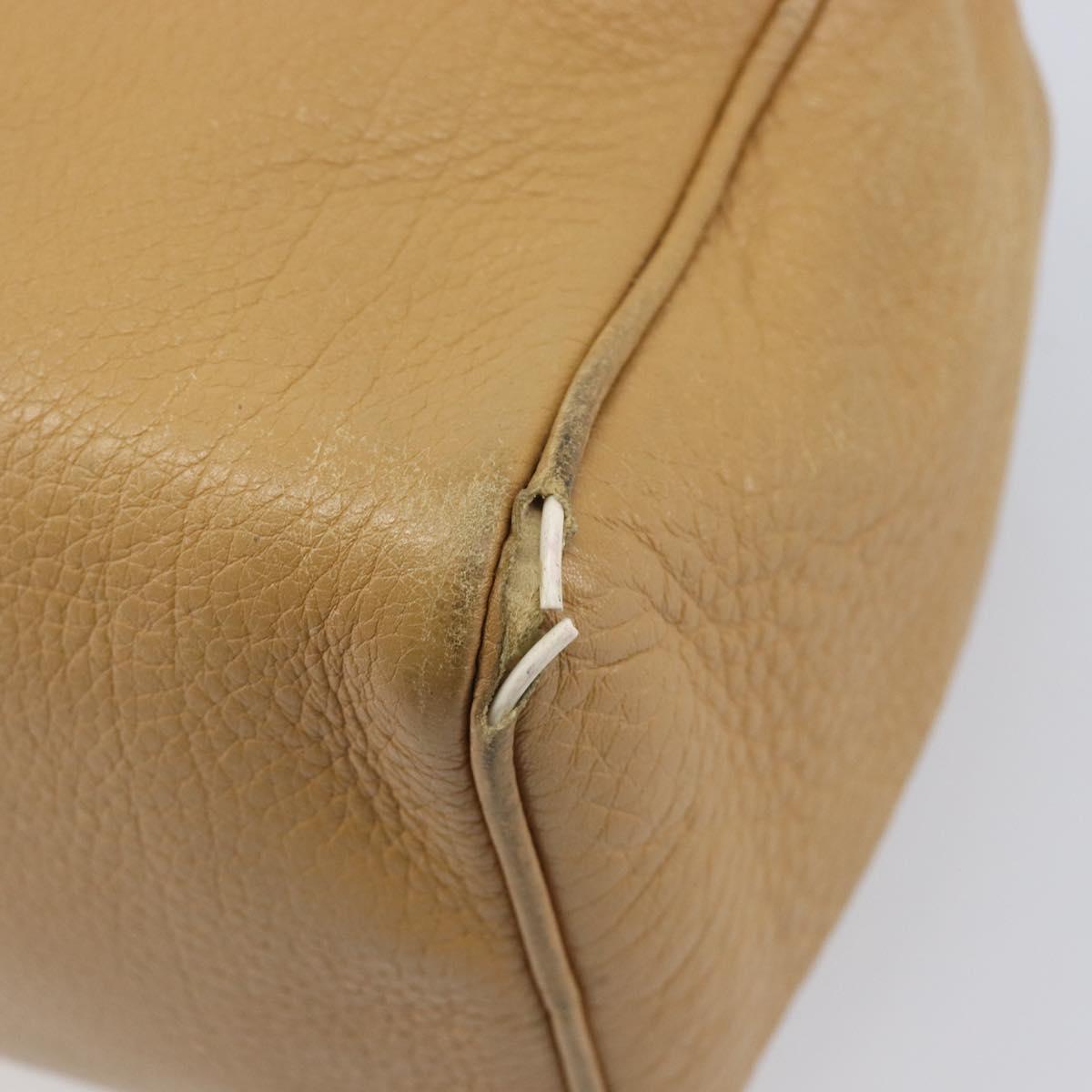 PRADA Hand Bag Leather Beige Gold Auth 210708