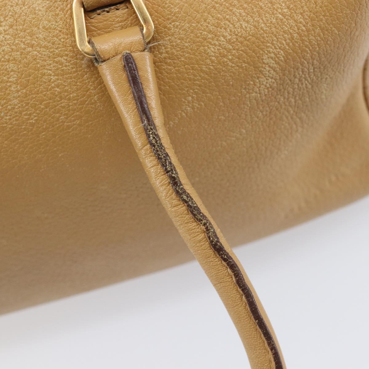 PRADA Hand Bag Leather Beige Gold Auth 210708