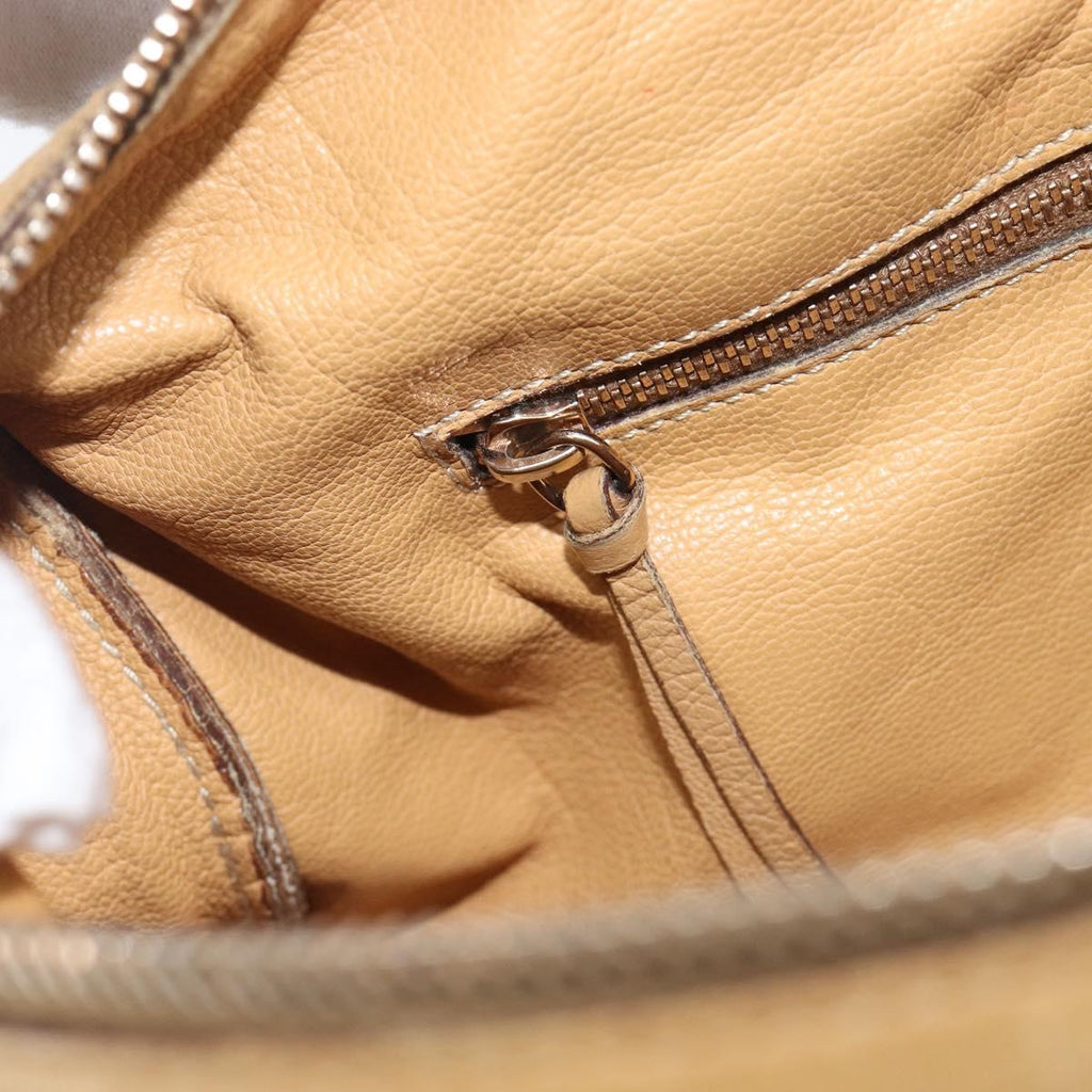 PRADA Hand Bag Leather Beige Gold Auth 210708