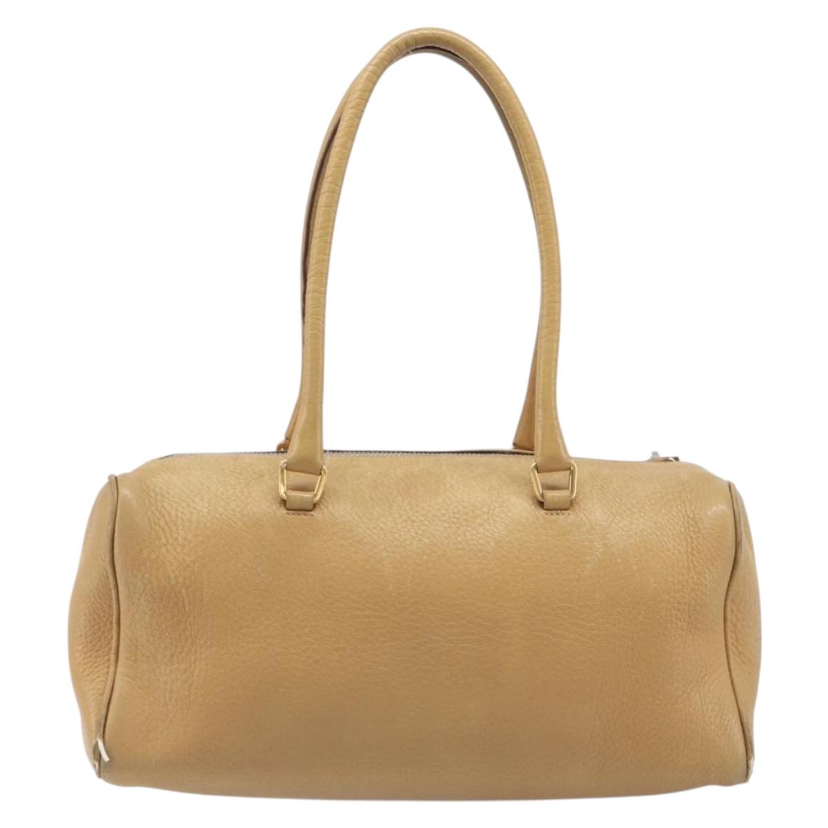 PRADA Hand Bag Leather Beige Gold Auth 210708