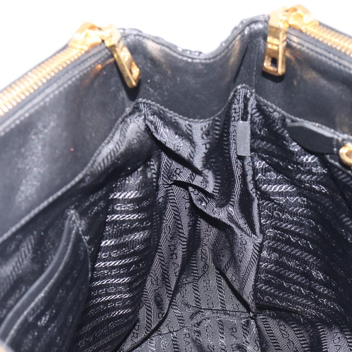 PRADA Gathered Hand Bag Leather Black Gold Auth 210740V