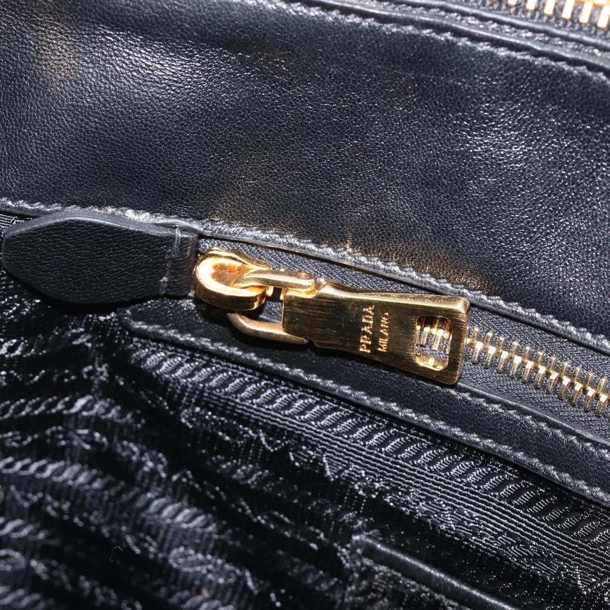 PRADA Gathered Hand Bag Leather Black Gold Auth 210740V