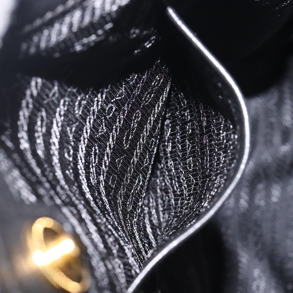 PRADA Gathered Hand Bag Leather Black Gold Auth 210740V