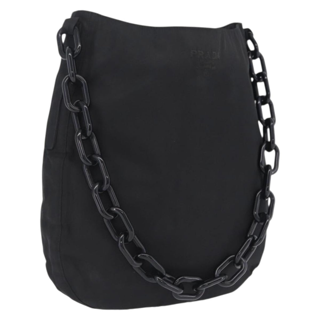 PRADA Plastic Chain Shoulder Bag Nylon Black Silver Auth 210743A