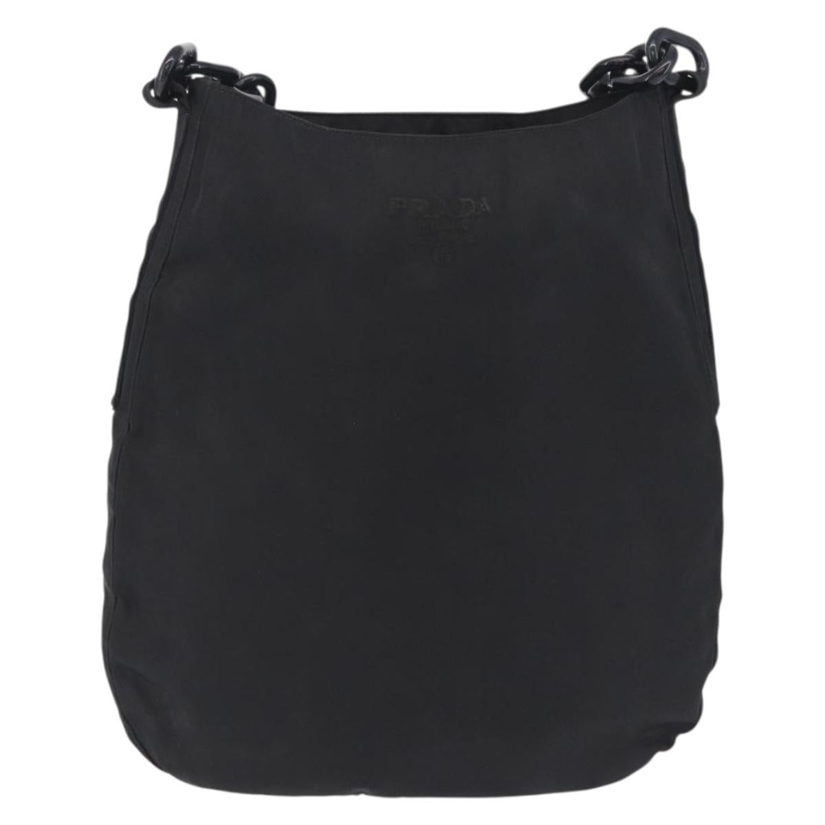 PRADA Plastic Chain Shoulder Bag Nylon Black Silver Auth 210743A