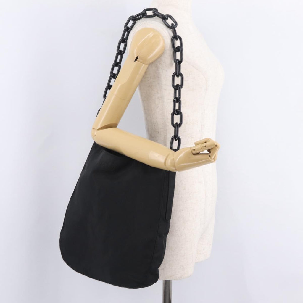 PRADA Plastic Chain Shoulder Bag Nylon Black Silver Auth 210743A