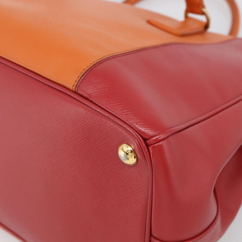 PRADA Galleria Hand Bag Saffiano 2way Orange Gold Auth 210749V