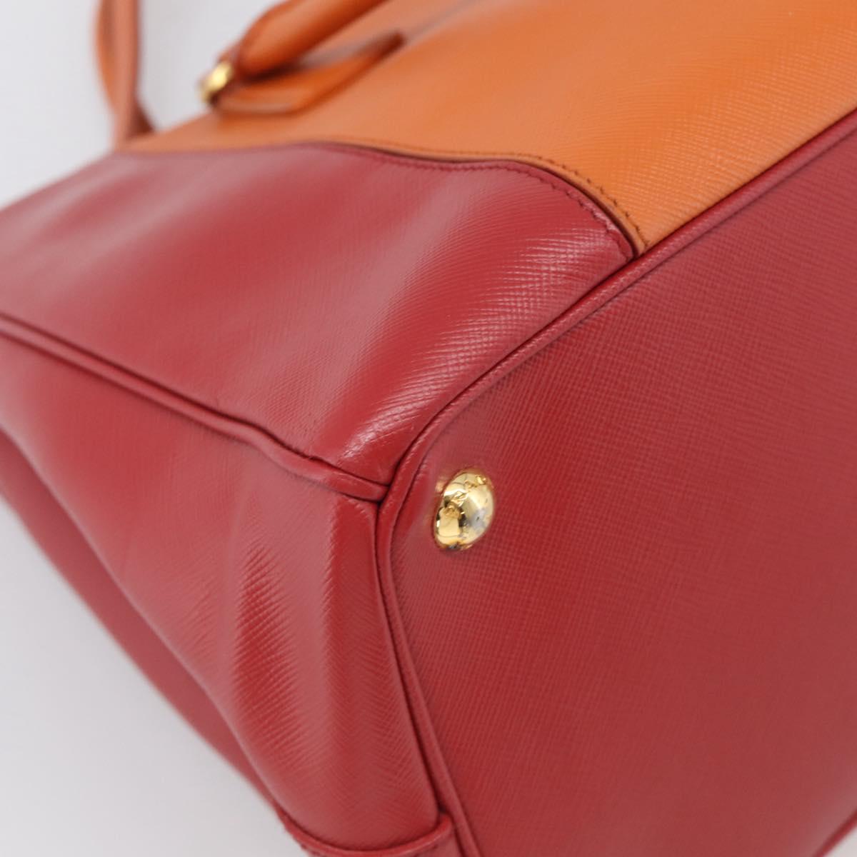 PRADA Galleria Hand Bag Saffiano 2way Orange Gold Auth 210749V