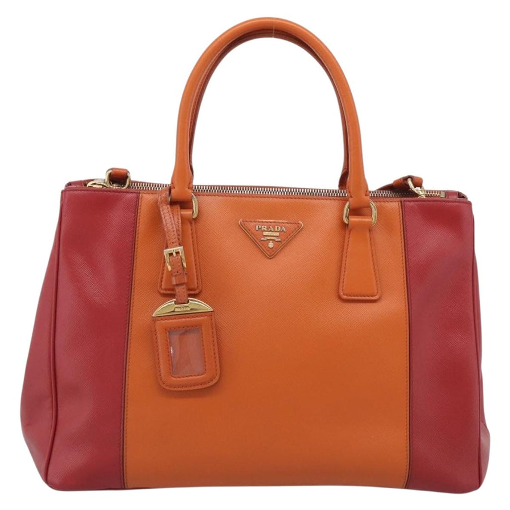 PRADA Galleria Hand Bag Saffiano 2way Orange Gold Auth 210749V
