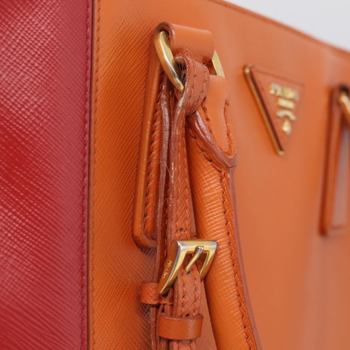 PRADA Galleria Hand Bag Saffiano 2way Orange Gold Auth 210749V