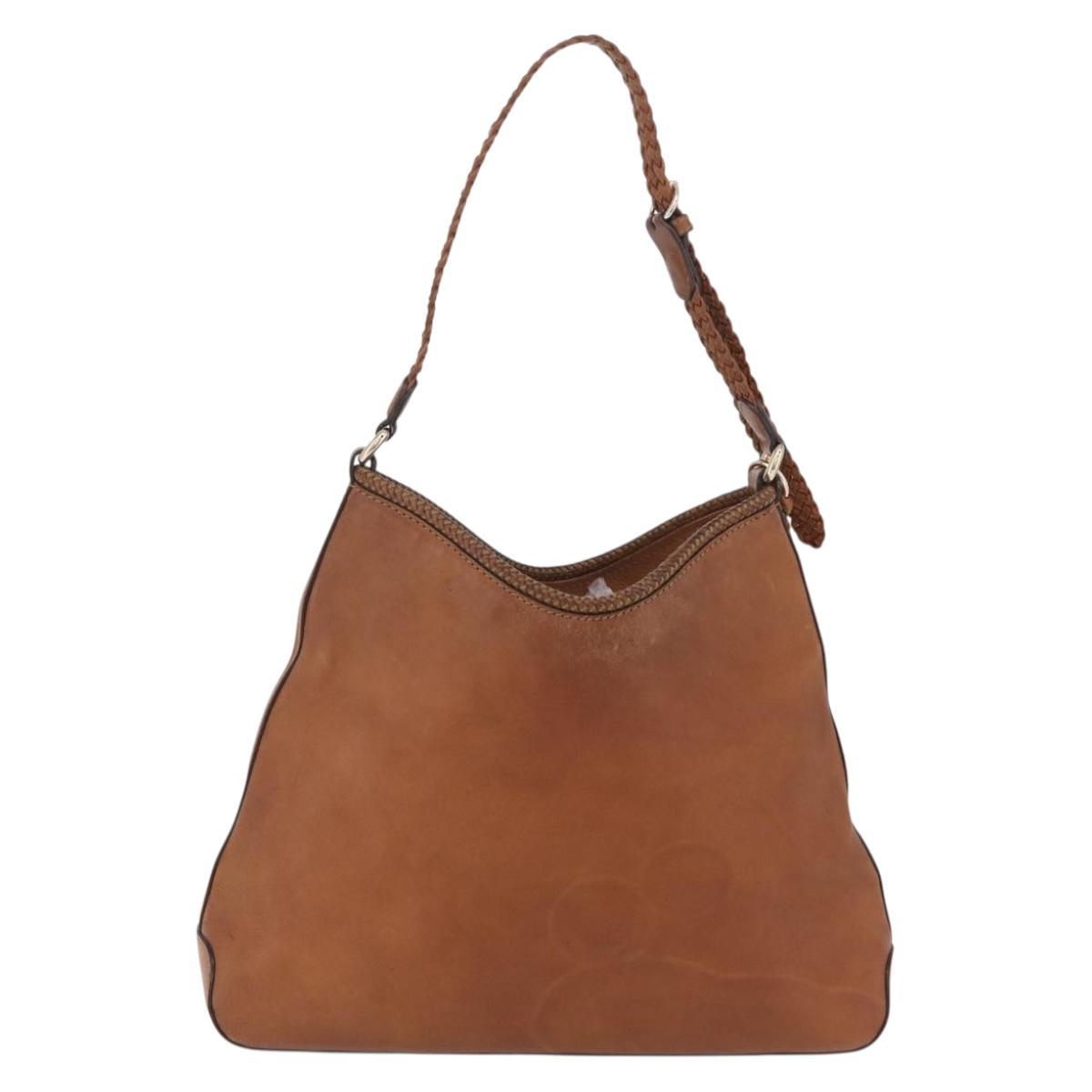 GUCCI Shoulder Bag Leather Brown Gold Tone 257026 Auth 210984A