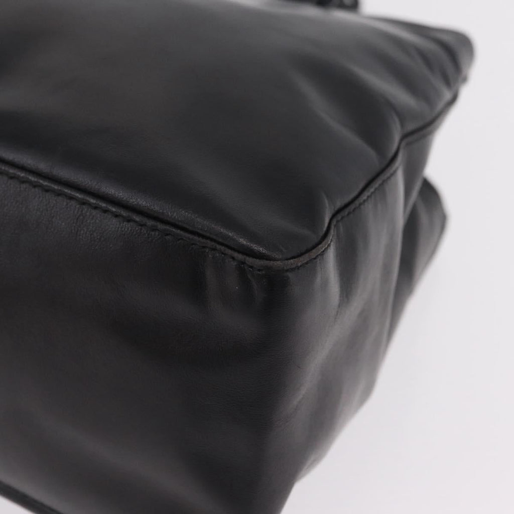 PRADA Chain Shoulder Tote Bag Leather Black Auth 211021A