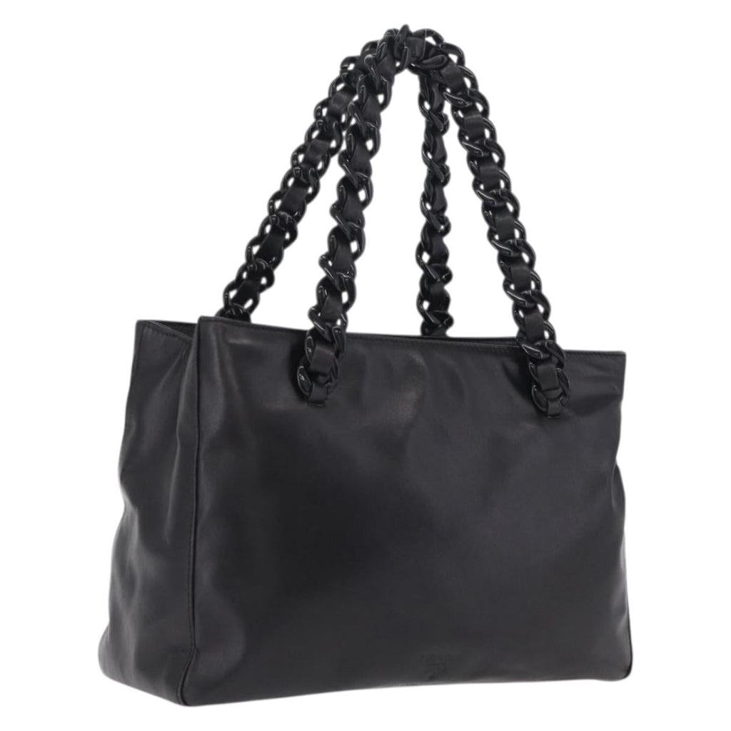 PRADA Chain Shoulder Tote Bag Leather Black Auth 211021A