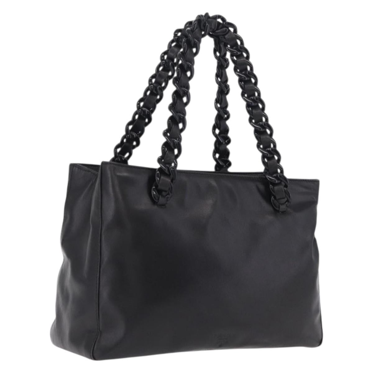 PRADA Chain Shoulder Tote Bag Leather Black Auth 211021A