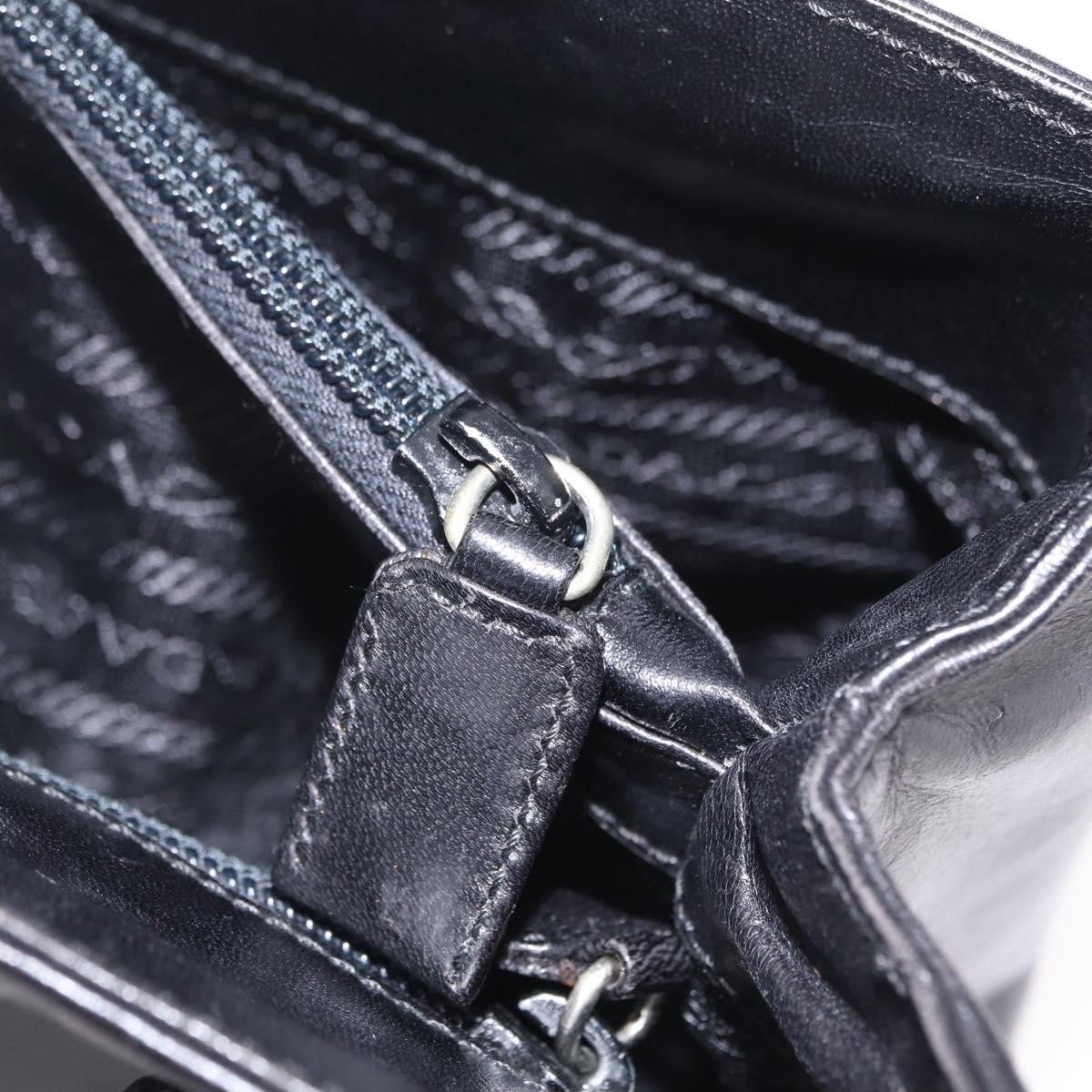 PRADA Chain Shoulder Tote Bag Leather Black Auth 211021A