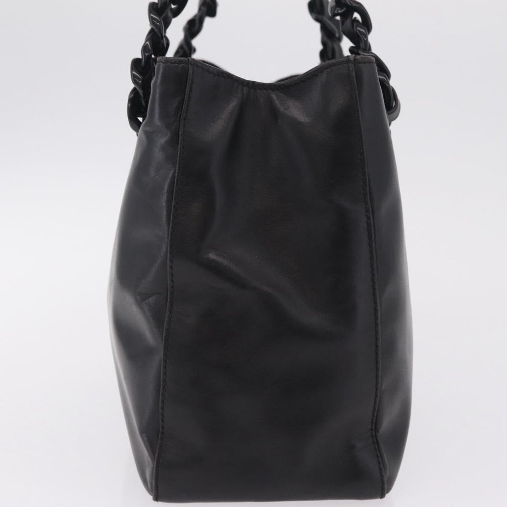 PRADA Chain Shoulder Tote Bag Leather Black Auth 211021A