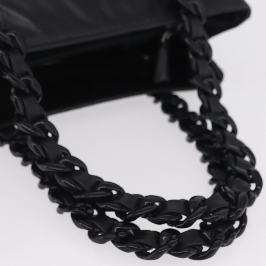 PRADA Chain Shoulder Tote Bag Leather Black Auth 211021A