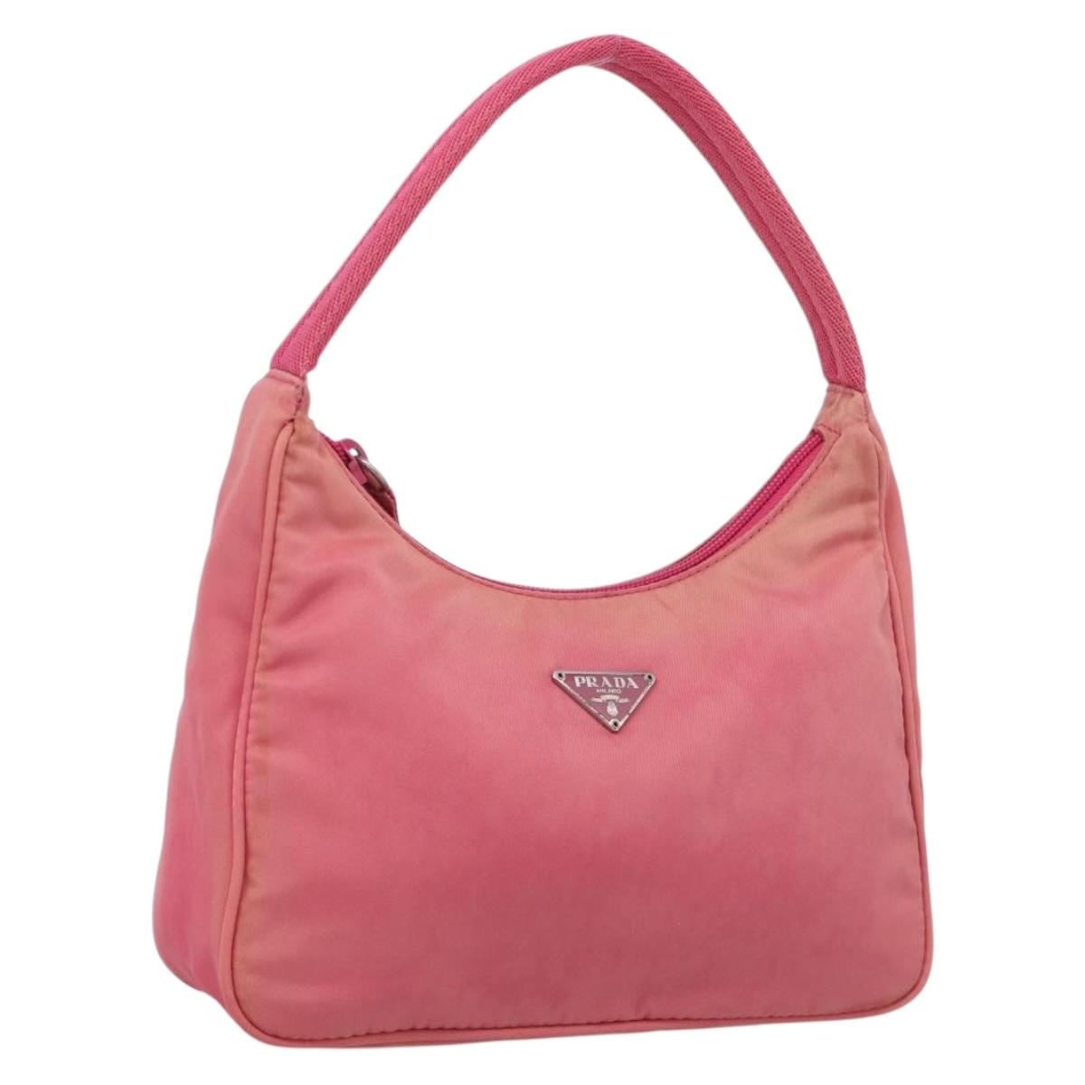 PRADA Hand Pouch Hand Bag Nylon Pink Silver Auth 213002