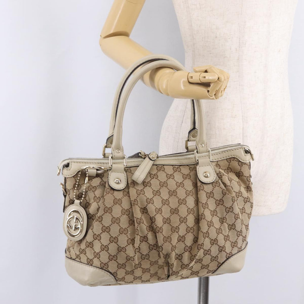 GUCCI GG Canvas Hand Bag Beige Gold 247902 Auth 213008