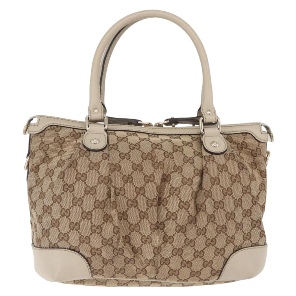 GUCCI GG Canvas Hand Bag Beige Gold 247902 Auth 213008