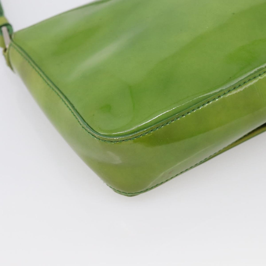 PRADA Shoulder Bag Patent leather Green Silver Auth 213055