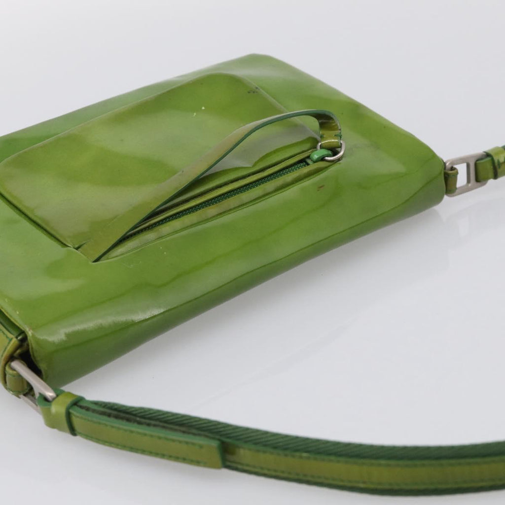 PRADA Shoulder Bag Patent leather Green Silver Auth 213055