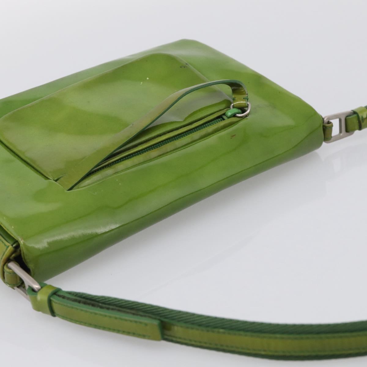 PRADA Shoulder Bag Patent leather Green Silver Auth 213055