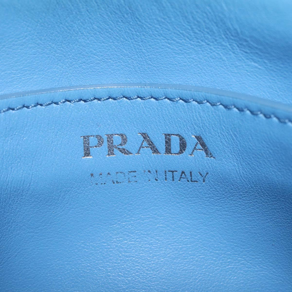 PRADA Chain Shoulder Bag Leather Light Blue Silver Auth 213060M