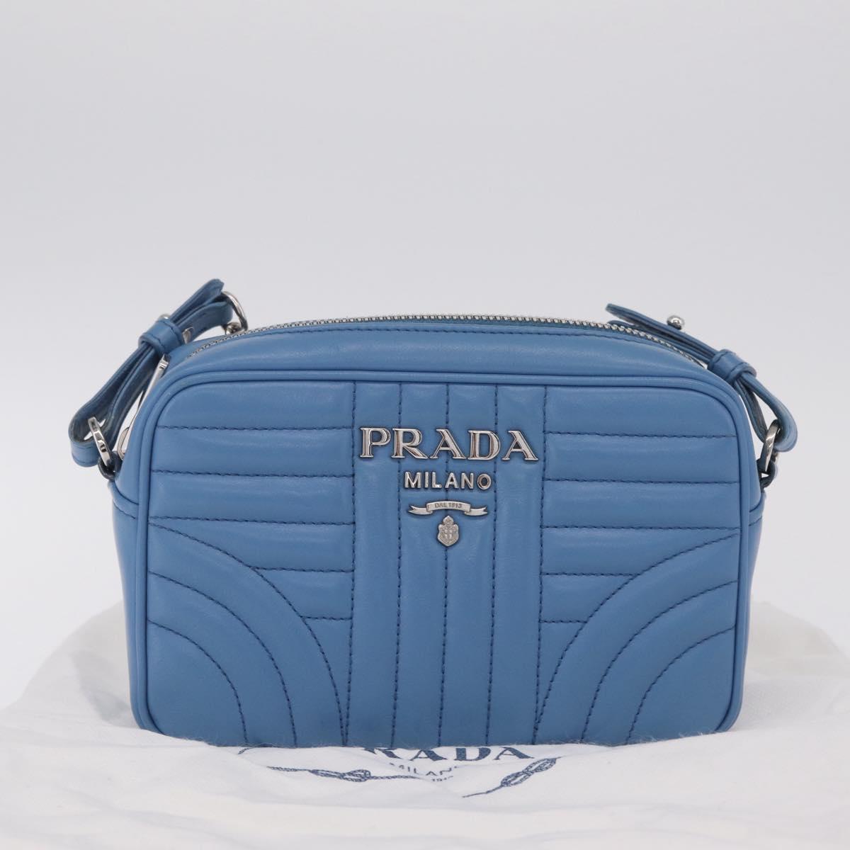 PRADA Chain Shoulder Bag Leather Light Blue Silver Auth 213060M