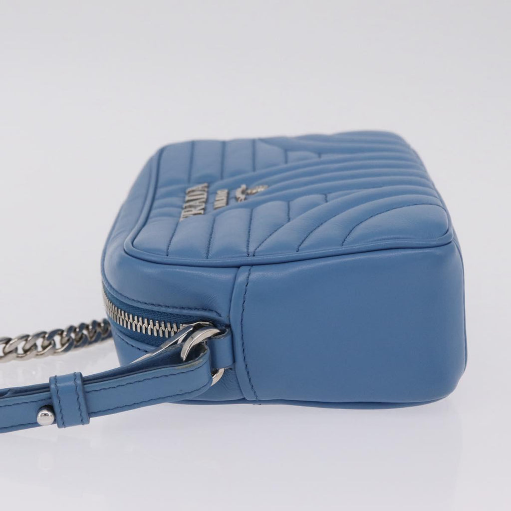 PRADA Chain Shoulder Bag Leather Light Blue Silver Auth 213060M