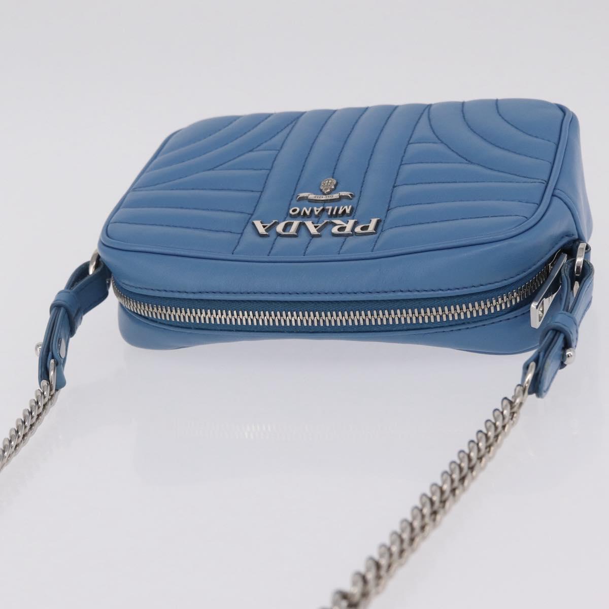 PRADA Chain Shoulder Bag Leather Light Blue Silver Auth 213060M