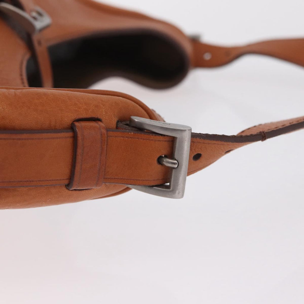PRADA Shoulder Bag Leather Brown Silver Auth 213064