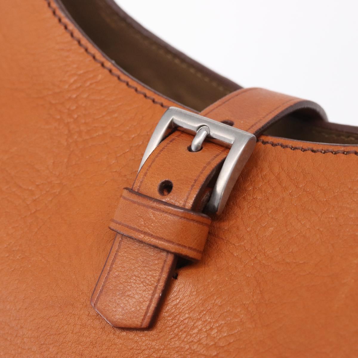 PRADA Shoulder Bag Leather Brown Silver Auth 213064