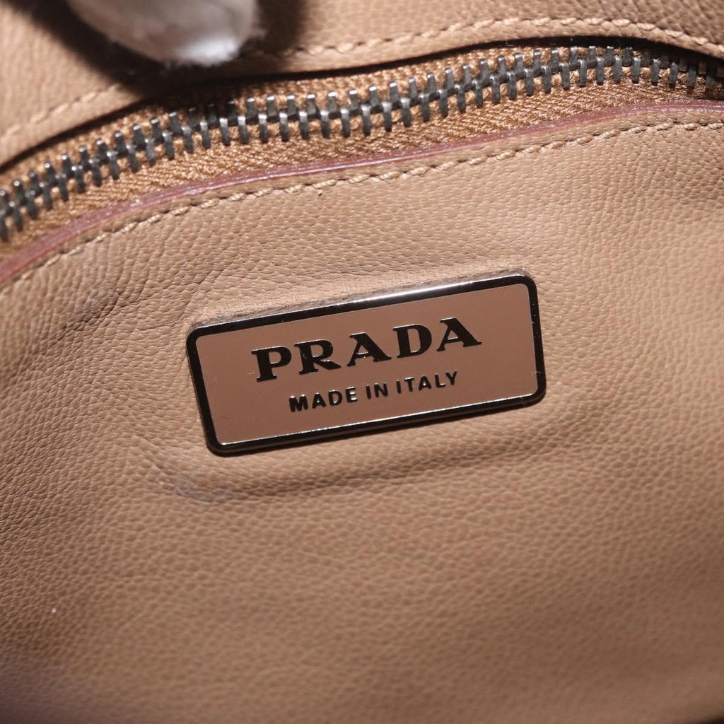 PRADA Shoulder Bag Leather Brown Silver Auth 213064