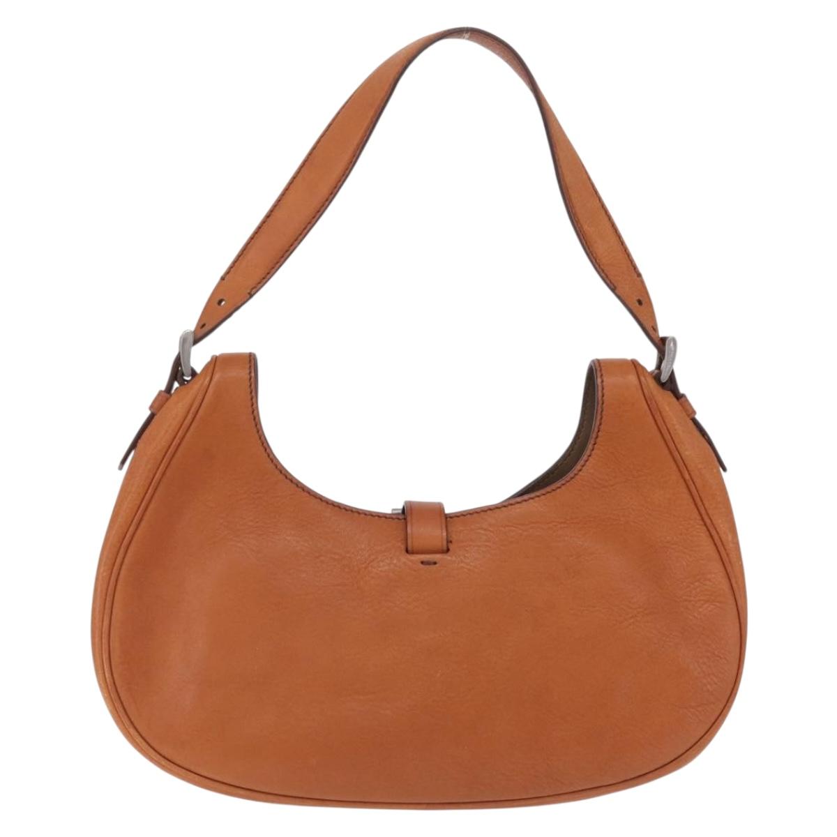 PRADA Shoulder Bag Leather Brown Silver Auth 213064