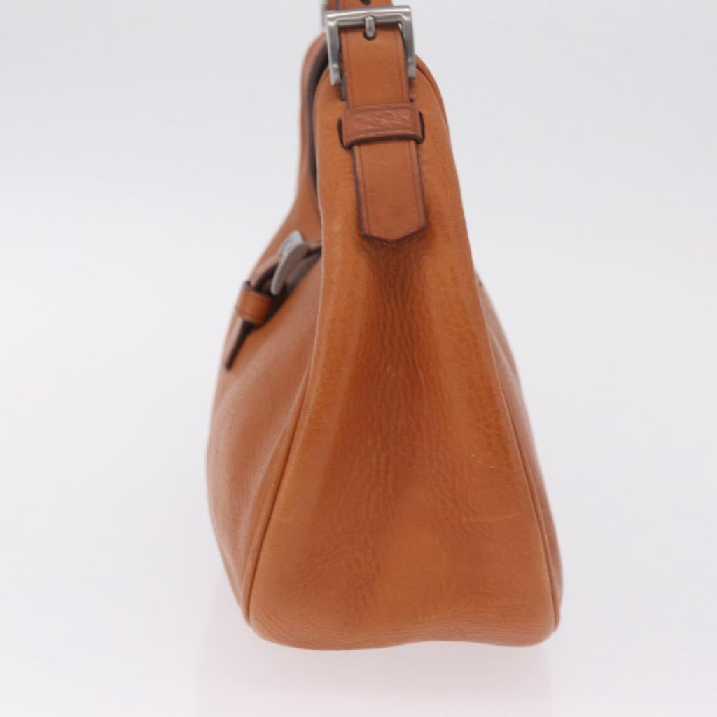 PRADA Shoulder Bag Leather Brown Silver Auth 213064